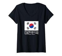 Femme Drapeau coréen « République de Corée » et Mot Hangul T-Shirt avec Col en V