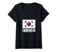 Femme Drapeau coréen « République de Corée » et Mot Hangul T-Shirt avec Col en V