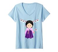 Femme Drapeau coréen Traditionnel Hanbok T-Shirt avec Col en V