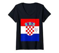 Femme Drapeau Croatie Cœur Fière du Patrimoine Fête Nationale T-Shirt avec Col en V