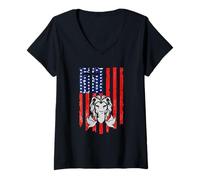 Femme Drapeau croisé de Mouton Lion et Agneau Dove America T-Shirt avec Col en V