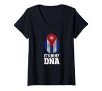 Femme Drapeau Cuba It's in My DNA Cuban Pride Heritage Cuba Roots T-Shirt avec Col en V