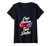 Femme Drapeau d'amitié One Nation Two States Turquie Azerbaïdjan T-Shirt avec Col en V