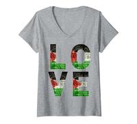 Femme Drapeau d'amour de la Palestine pour Hommes, Femmes, Enfants, Tout-Petits, garçons et Filles Luv T-Shirt avec Col en V