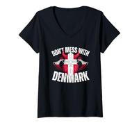 Femme Drapeau Danois du Danemark, Viking Groenland, Hommes, Femmes, Enfants T-Shirt avec Col en V