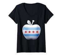 Femme Drapeau de Chicago, grève des Enseignants, Protestation | Éducation syndicale 2026 T-Shirt avec Col en V
