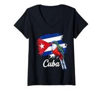 Femme Drapeau de Cuba Tocororo Oiseau Patriotique Fierté T-Shirt avec Col en V
