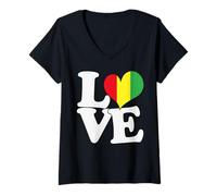 Femme Drapeau de Guinée en Forme de cœur avec Inscription « I Love Guinée » T-Shirt avec Col en V