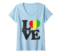 Femme Drapeau de Guinée en Forme de cœur avec Inscription « I Love Guinée » T-Shirt avec Col en V