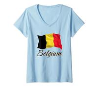 Femme Drapeau de la Belgique patriotique pour hommes, femmes, enfants belges T-Shirt avec Col en V