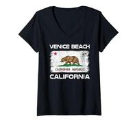Femme Drapeau de la Californie de Venise Beach Design Drapeau de la Californie T-Shirt avec Col en V
