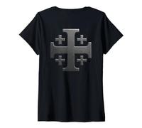 Femme Drapeau de la Croix de Jérusalem - Templiers Catholiques T-Shirt avec Col en V