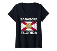 Femme Drapeau de la Floride Sarasota Beach FL T-Shirt avec Col en V