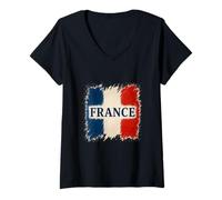 Femme Drapeau de la France Coup de Pinceau - patriotisme élégant T-Shirt avec Col en V