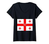 Femme Drapeau de la Géorgie Géorgien Cœur Fière du Patrimoine Fête Nationale T-Shirt avec Col en V