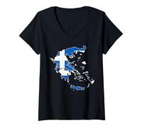 Femme Drapeau de la Grèce avec Inscription « Proud Greek Patriots Happy Greece Independence Day » T-Shirt avec Col en V