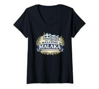 Femme Drapeau de la Grèce de Bienvenue Malaka - Humour Grec drôle T-Shirt avec Col en V