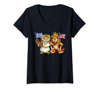 Femme Drapeau de la Grèce et du Royaume-Uni Origines grecques T-Shirt avec Col en V