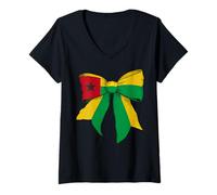 Femme Drapeau de la Guinée-Bissau Guinée-Bissauan Pride Girl Coquette Bow T-Shirt avec Col en V