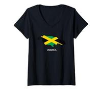 Femme Drapeau de la Jamaïque T-Shirt avec Col en V