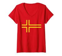 Femme Drapeau de la Normandie Version Nordique Croix de Saint-Olaf T-Shirt avec Col en V