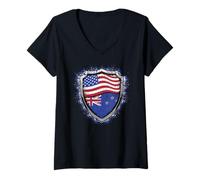 Femme Drapeau de la Nouvelle-Zélande et des États-Unis Drapeau des États-Unis Nouvelle-Zélande Drapeau Nouvelle-Zélande T-Shirt avec Col en V