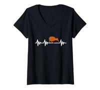 Femme Drapeau de la Nouvelle-Zélande Kiwi Image oiseaux battement de cœur New Zealand fun T-Shirt avec Col en V