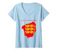 Femme Drapeau de la Région Française Haute Normandie T-Shirt avec Col en V