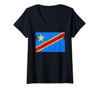 Femme Drapeau de la République démocratique du Congo pour Hommes, Femmes, Enfants T-Shirt avec Col en V