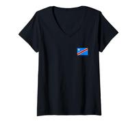 Femme Drapeau de la République démocratique du Congo Zaire Kinshasa T-Shirt avec Col en V