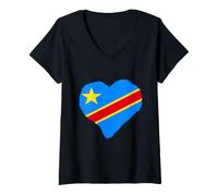 Femme Drapeau de la République du Congo Coeur RDC Congo Pride Congo T-Shirt avec Col en V