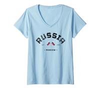 Femme Drapeau de la Russie Cadeau Russie Vacances Souvenir Russe T-Shirt avec Col en V