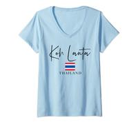 Femme Drapeau de la Thaïlande - Île Koh Lanta T-Shirt avec Col en V