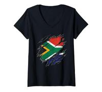 Femme Drapeau de l'Afrique du Sud déchiré Country Pride T-Shirt avec Col en V