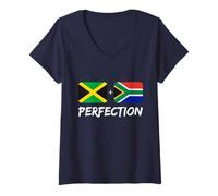 Femme Drapeau de l'Afrique du Sud Plus Jamaïque Perfect Mix Heritage Flag T-Shirt avec Col en V