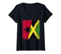 Femme Drapeau de l'Albanie Jamaïque T-Shirt avec Col en V
