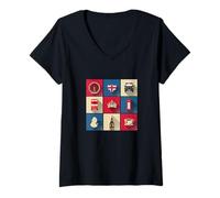 Femme Drapeau de l'Angleterre avec Bus de Londres T-Shirt avec Col en V