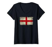 Femme Drapeau de l'Angleterre Croix de Saint Georges Style Grungy T-Shirt avec Col en V