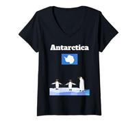 Femme Drapeau de l'Antarctique pour Amoureux des Pingouins T-Shirt avec Col en V