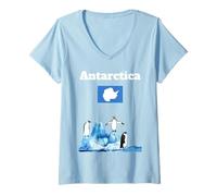 Femme Drapeau de l'Antarctique Souvenir Penguin Lover Antarctic Trip T-Shirt avec Col en V