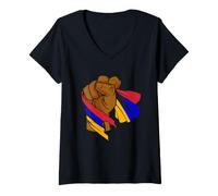 Femme Drapeau de l'Arménie - Main - Drapeau arménien - Fierté arménienne T-Shirt avec Col en V