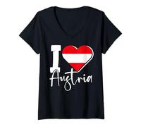 Femme Drapeau de l'Autriche « I Love » Souvenir de Voyage pour Fan T-Shirt avec Col en V