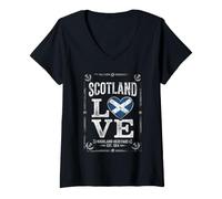 Femme Drapeau de l'Écosse Cœur Chardon Fierté Vieilli T-Shirt avec Col en V