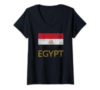 Femme Drapeau de l'Égypte Armoiries du Caire Fierté égyptienne T-Shirt avec Col en V