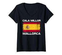 Femme Drapeau de l'Espagne Cala Millor Mallorca Design Fière Espagne Drapeau T-Shirt avec Col en V
