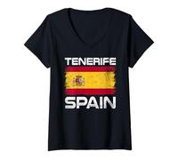 Femme Drapeau de l'Espagne de Tenerife avec fierté Drapeau Espagnol T-Shirt avec Col en V