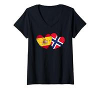 Femme Drapeau de l'Espagne Norvège Cœurs Héritage Norvégien Espagne T-Shirt avec Col en V