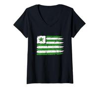 Femme Drapeau de l'Espéranto - Symbole - Langue du Monde - Étoile Verte T-Shirt avec Col en V