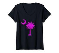 Femme Drapeau de l'État de la Caroline du Sud Palmetto Tree Crescent Moon SC T-Shirt avec Col en V