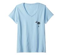 Femme Drapeau de l'État de la Caroline du Sud Palmetto Tree Crescent Moon SC T-Shirt avec Col en V